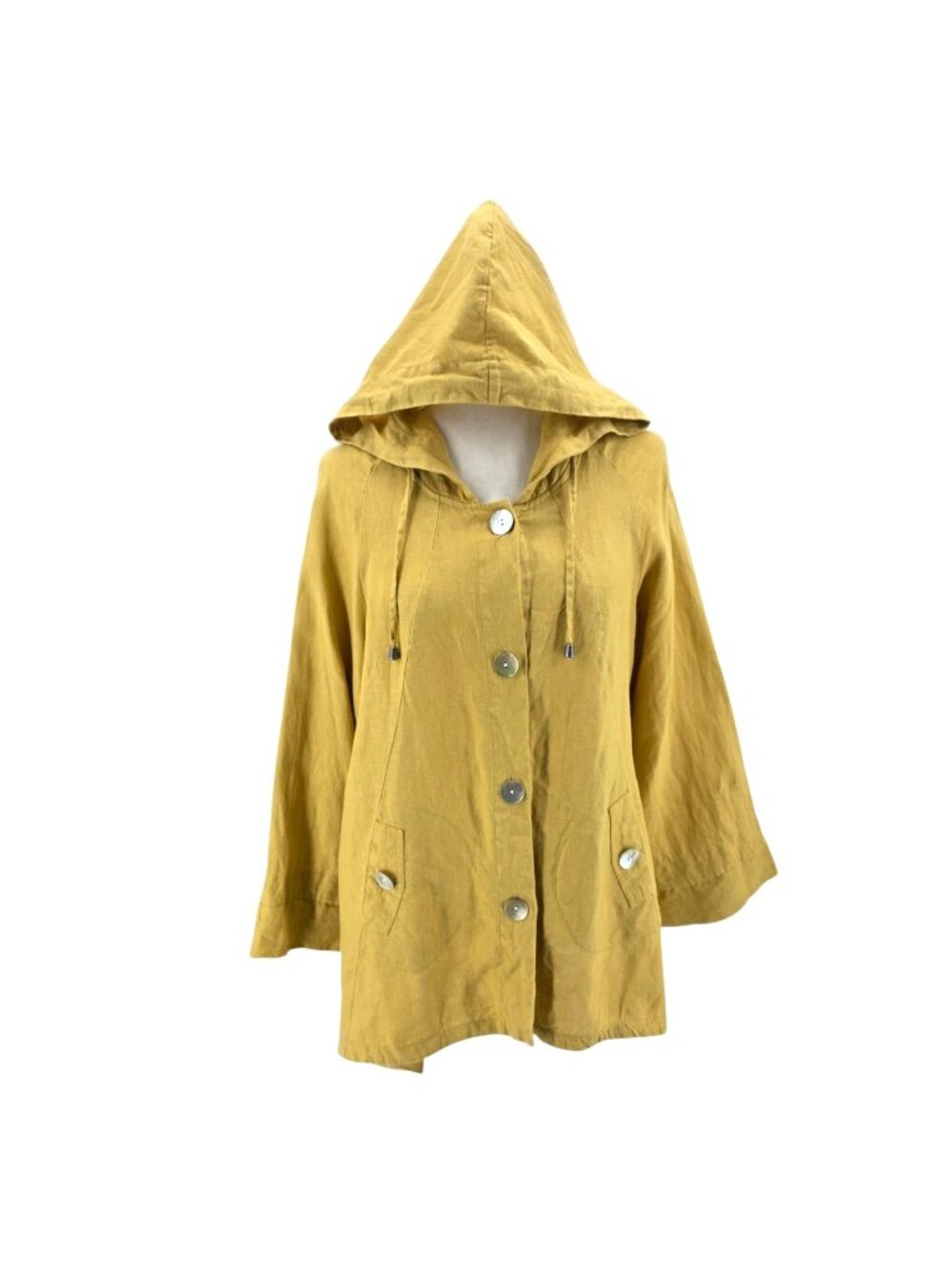 Sigird Olsen Womens Small Jacket Linen Hooded Button Mustard Yellow Relaxed Fit